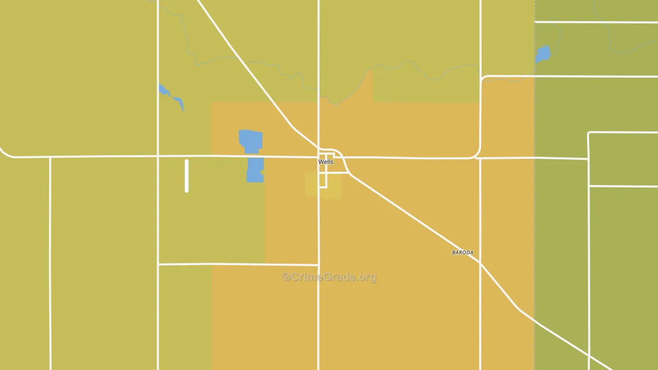 Wells, MN Map of Robbery Rates