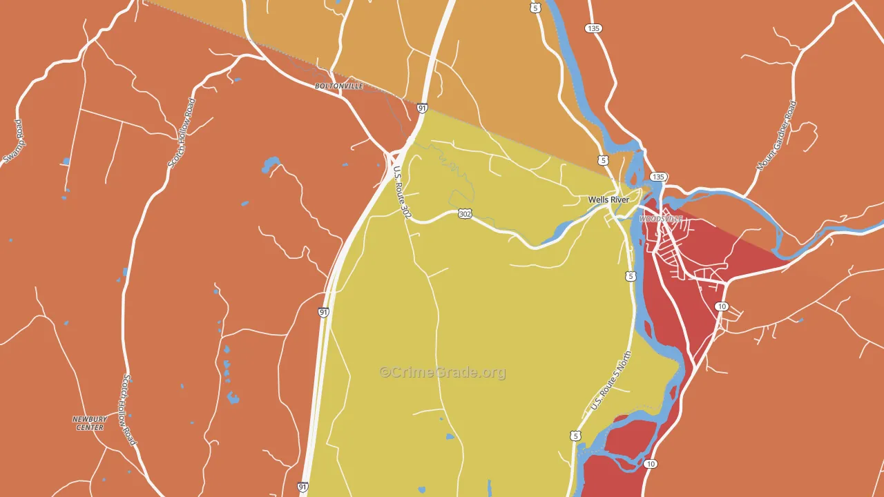 Wells River, VT Map of Robbery Rates