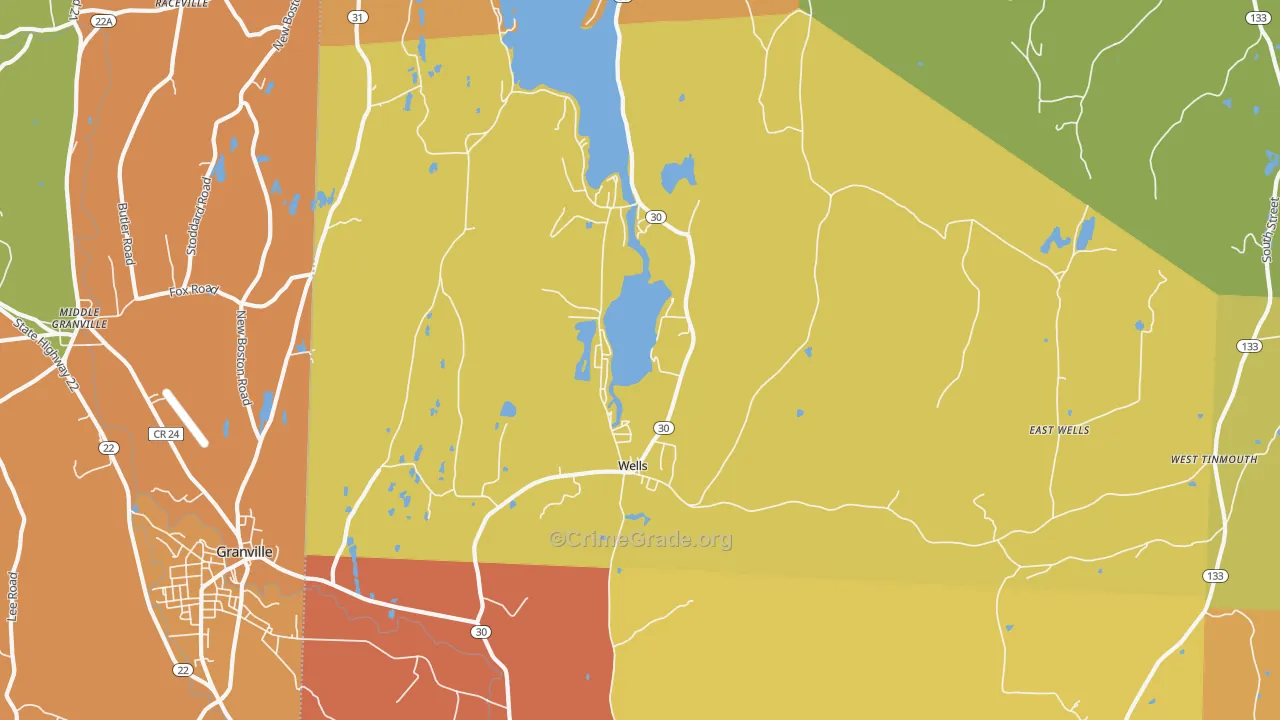 Wells, VT Map of Robbery Rates