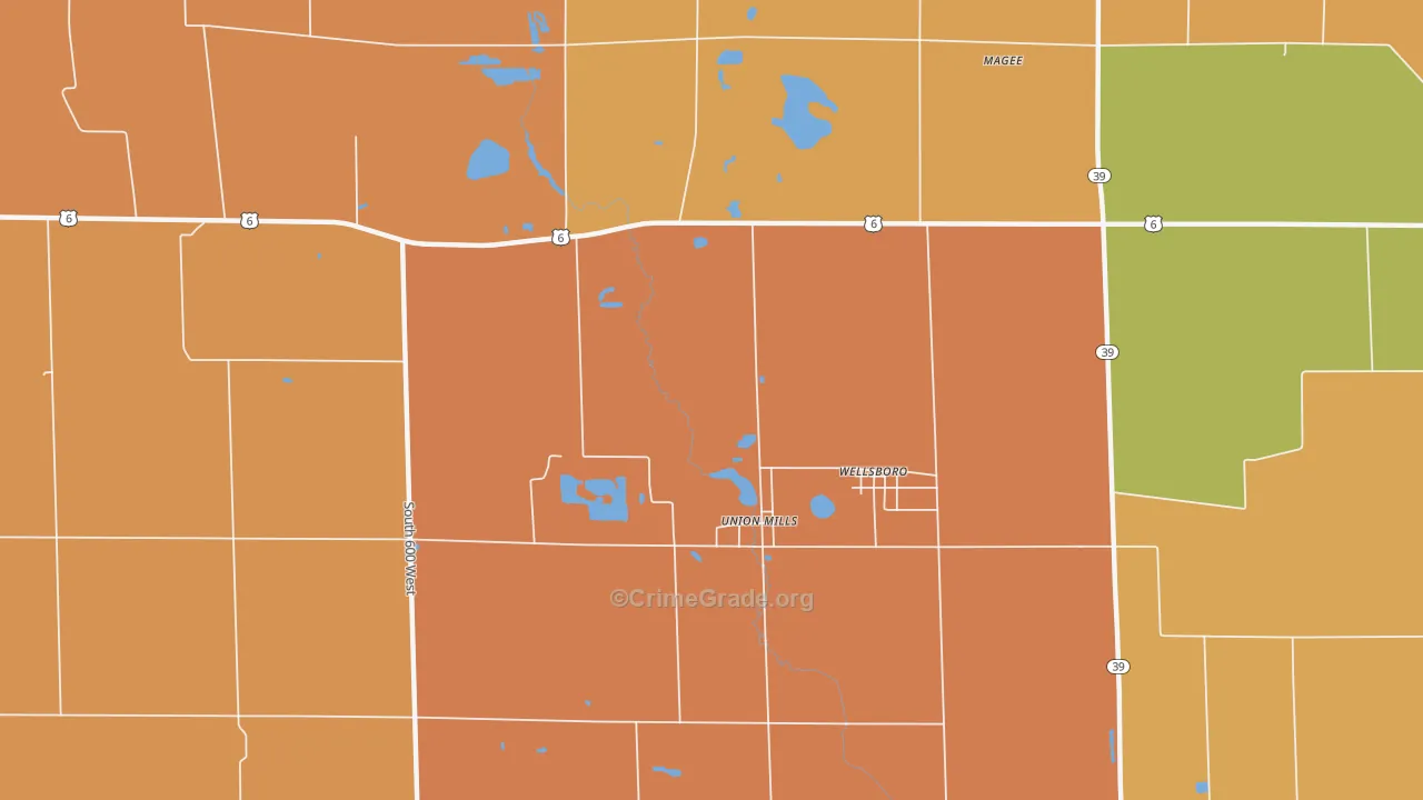 Wellsboro, IN Map of Robbery Rates