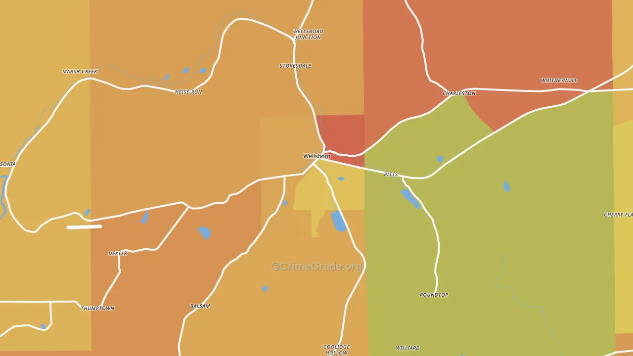 Wellsboro, PA Map of Robbery Rates