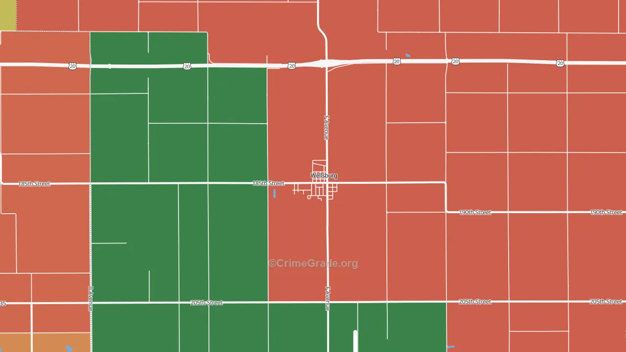 Wellsburg, IA Map of Robbery Rates