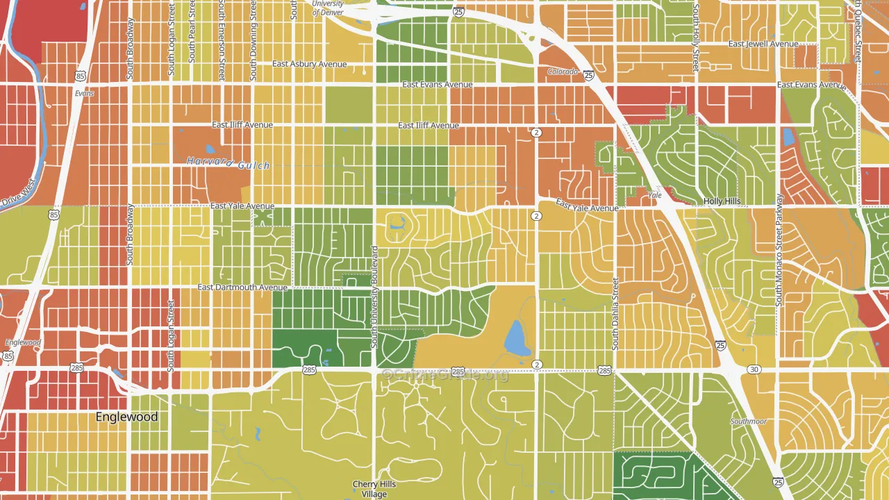 Wellshire, Denver, CO Map of Robbery Rates