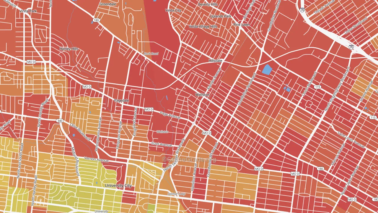 Wellston, MO Map of Robbery Rates