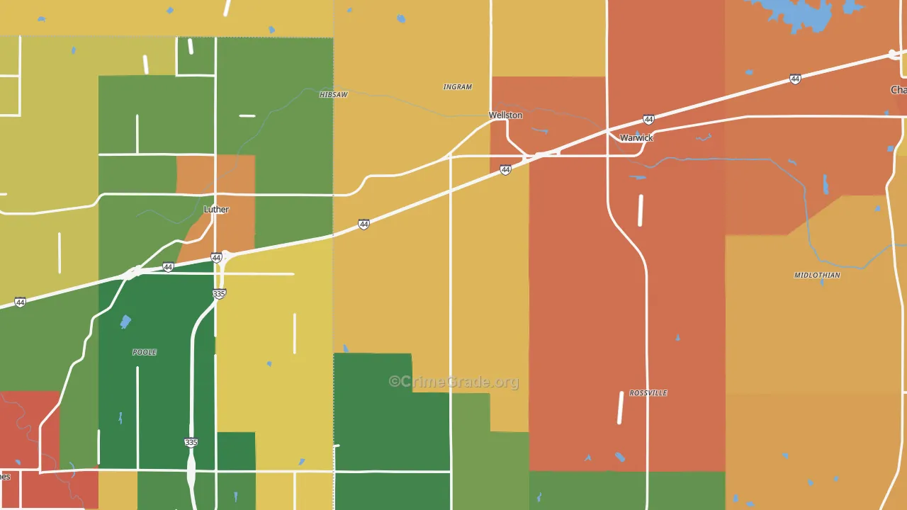 Wellston, OK Map of Robbery Rates