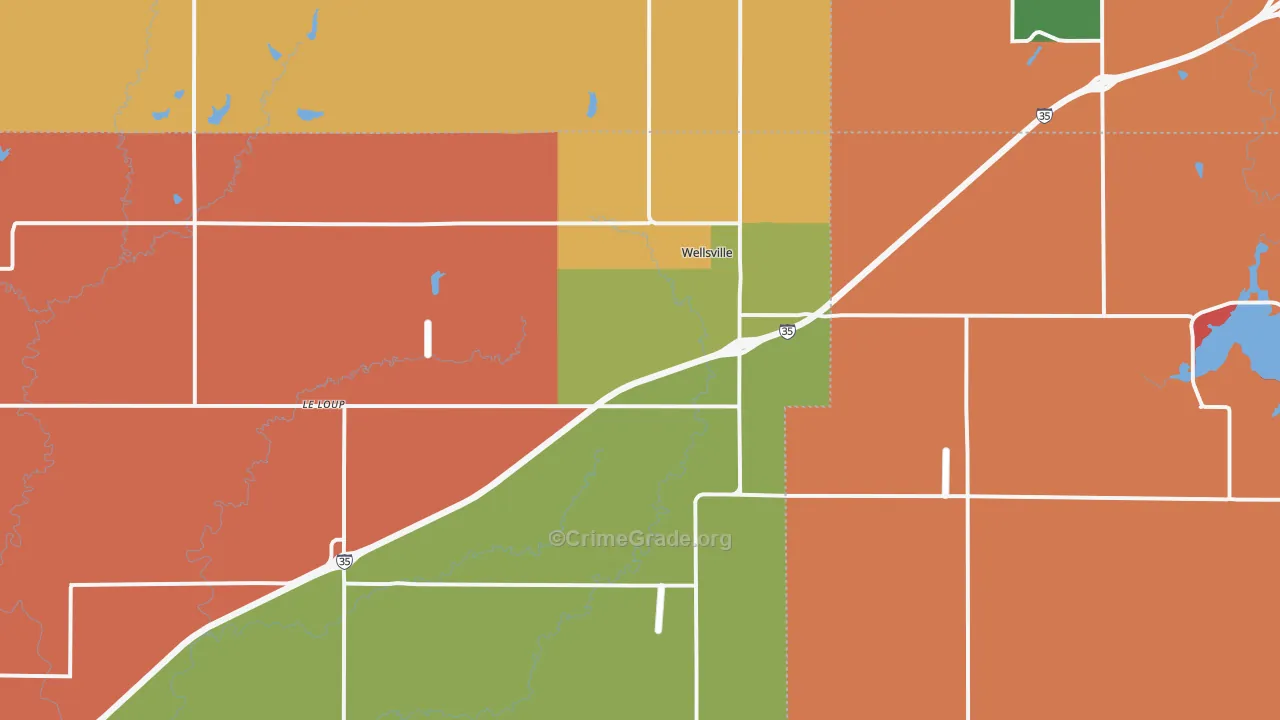 Wellsville, KS Map of Robbery Rates