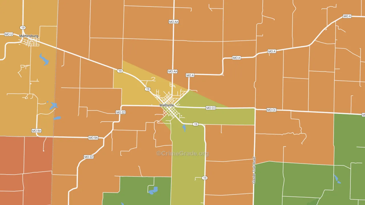 Wellsville, MO Map of Robbery Rates