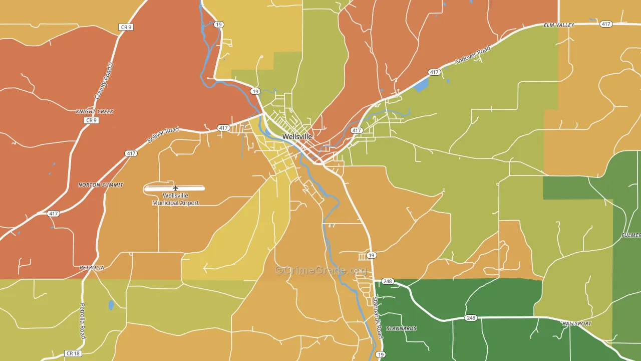 Wellsville, NY Map of Robbery Rates