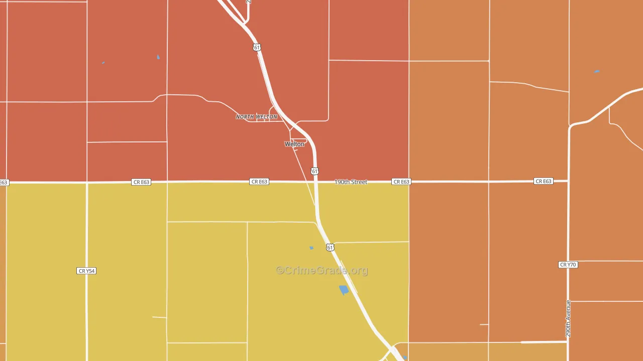 Welton, IA Map of Robbery Rates