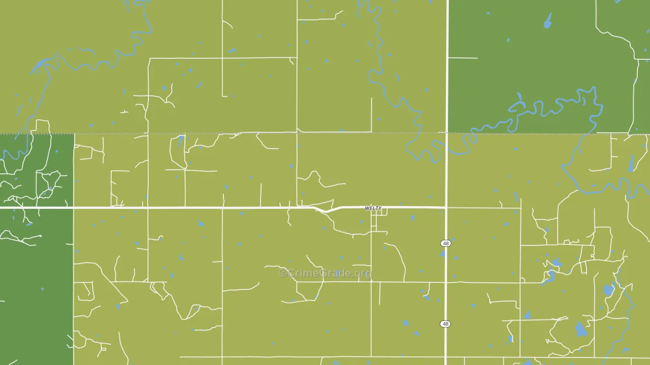 Welty, OK Map of Robbery Rates