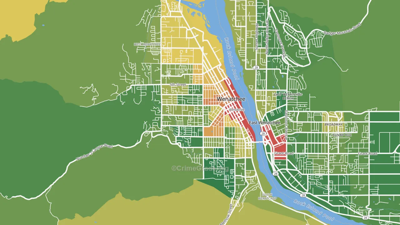 Wenatchee, WA Map of Robbery Rates