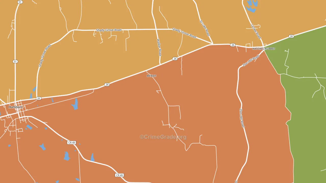 Wende, AL Map of Robbery Rates