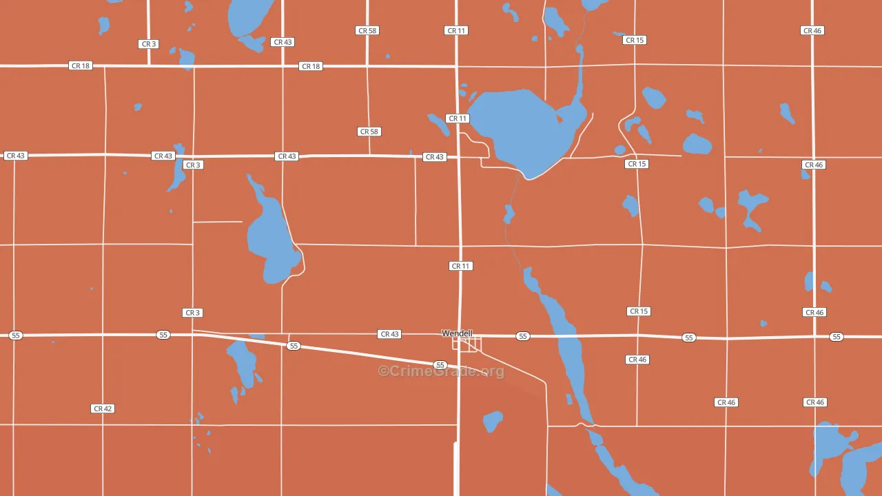Wendell, MN Map of Robbery Rates
