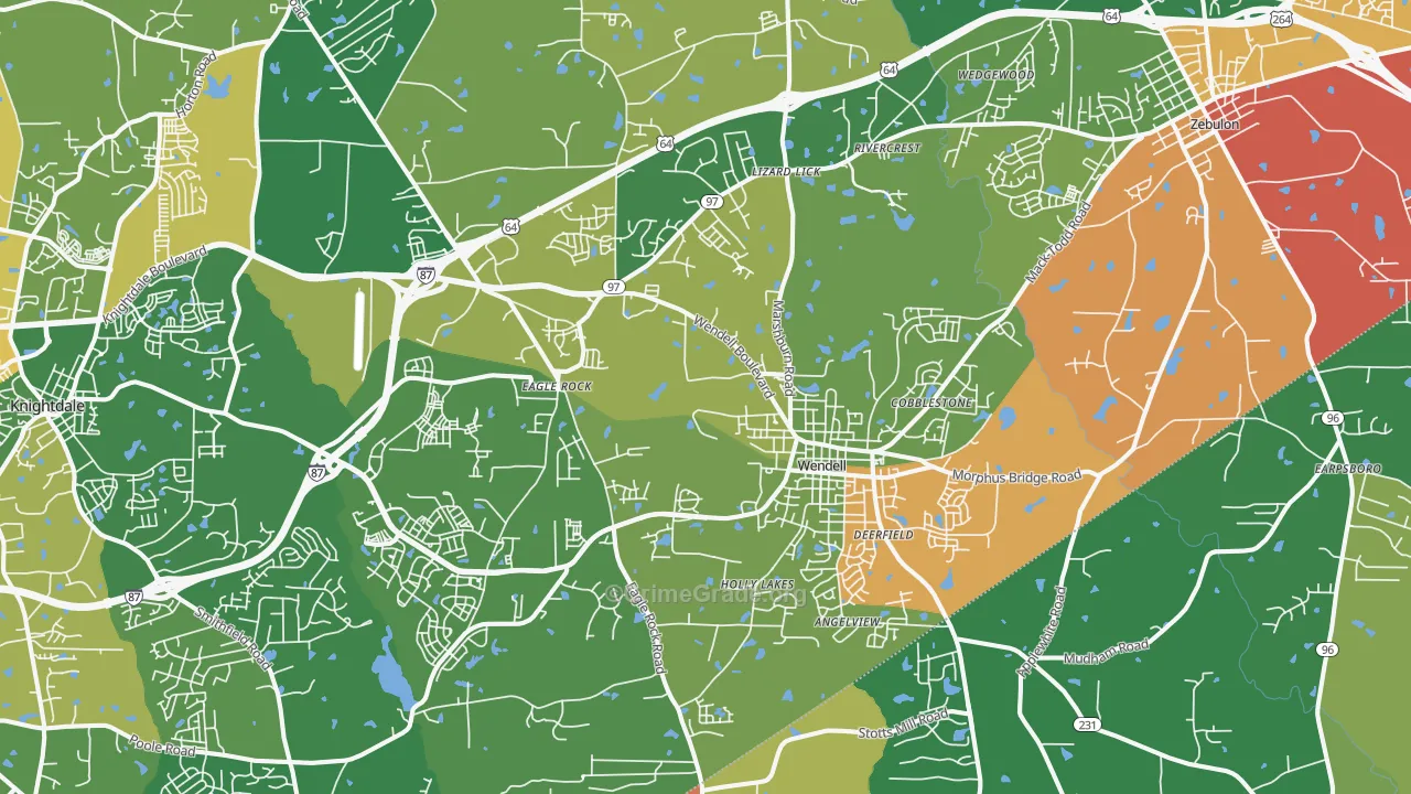 Wendell, NC Map of Robbery Rates