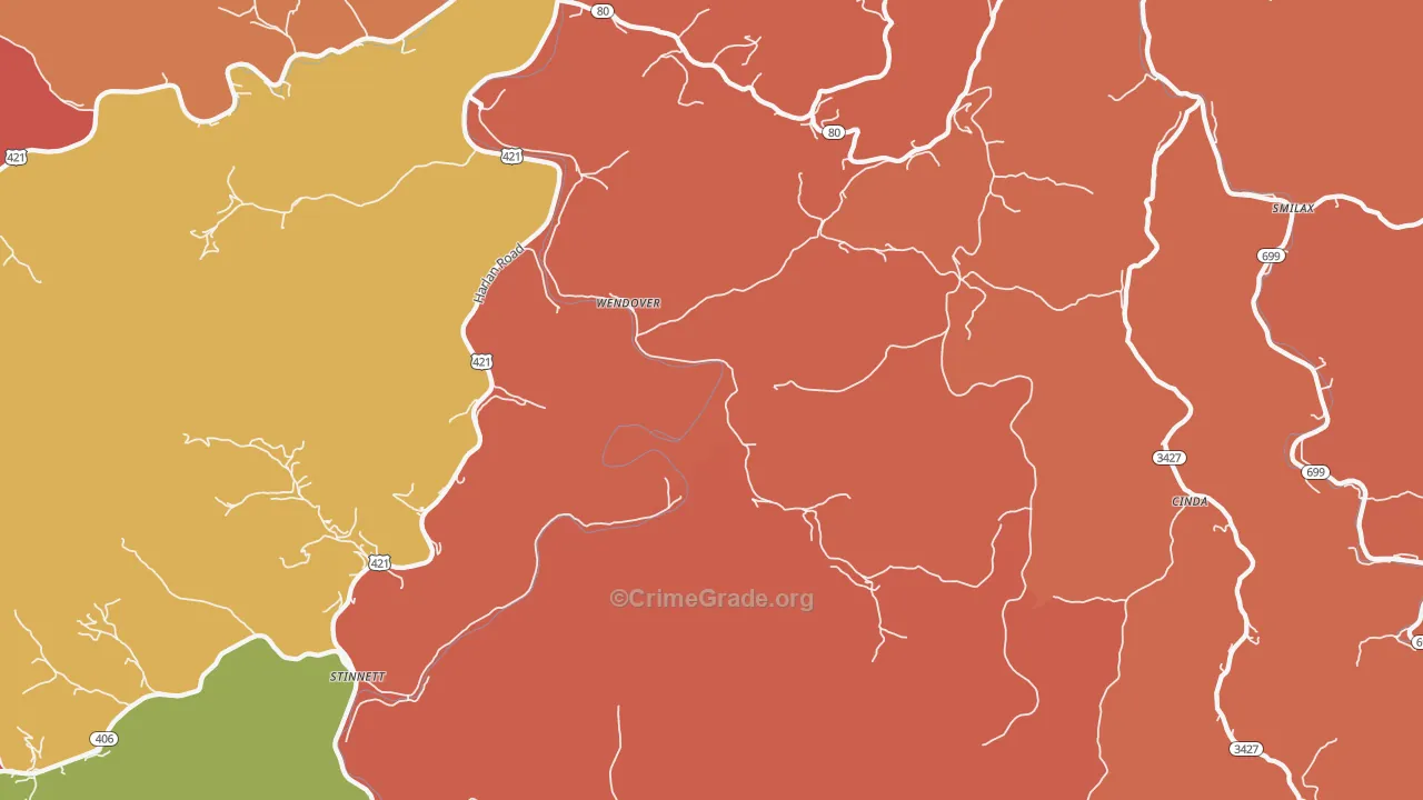 Wendover, KY Map of Robbery Rates