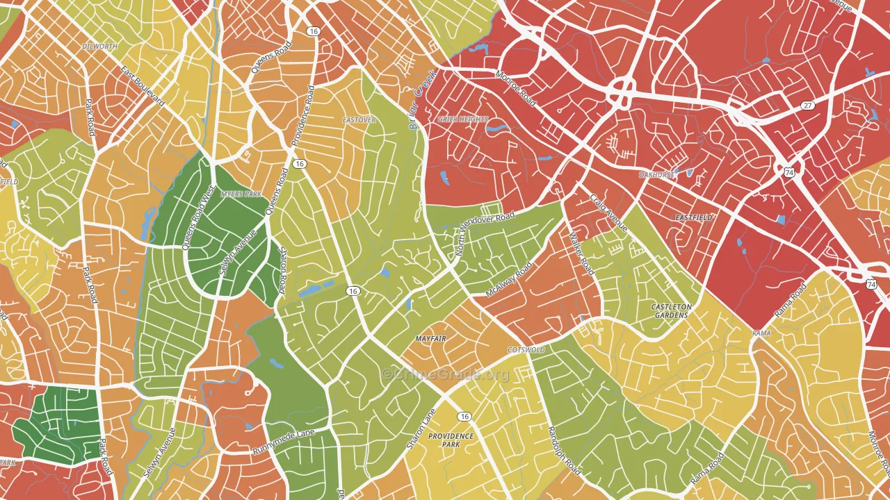 Wendover-Sedgewood, Charlotte, NC Map of Robbery Rates