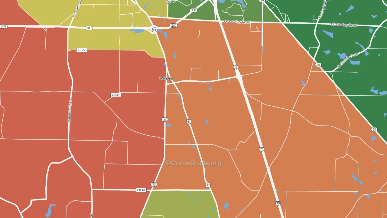 Wenona, GA Map of Robbery Rates