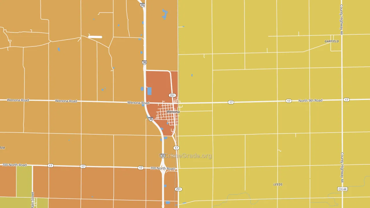 Wenona, IL Map of Robbery Rates