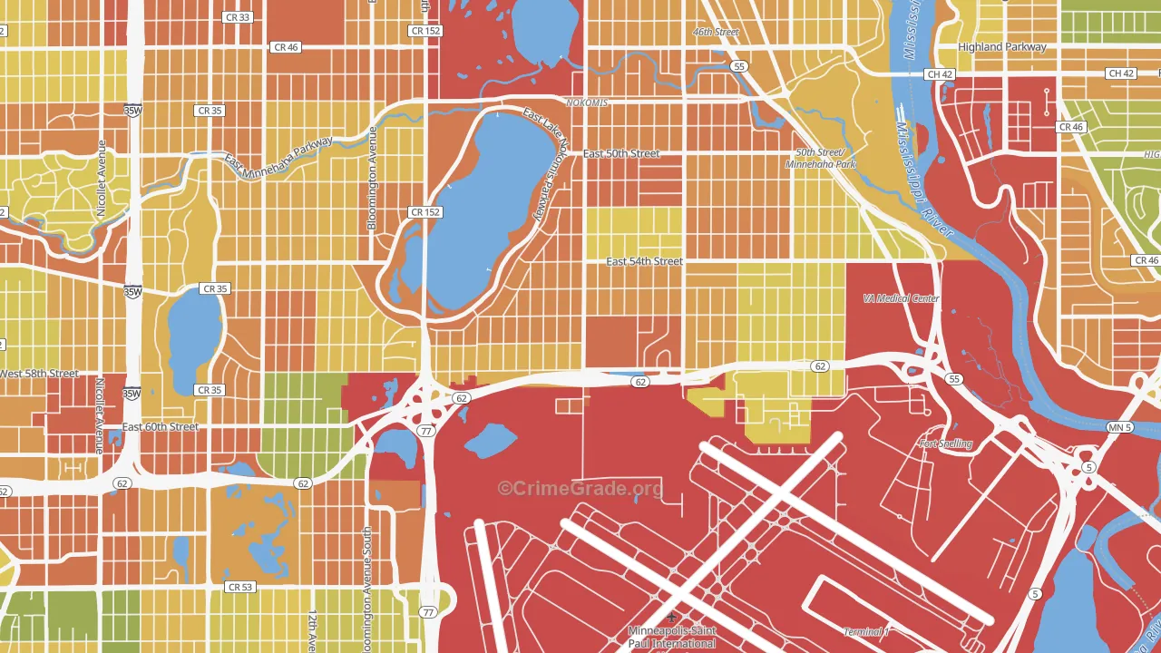 Wenonah, Minneapolis, MN Map of Robbery Rates