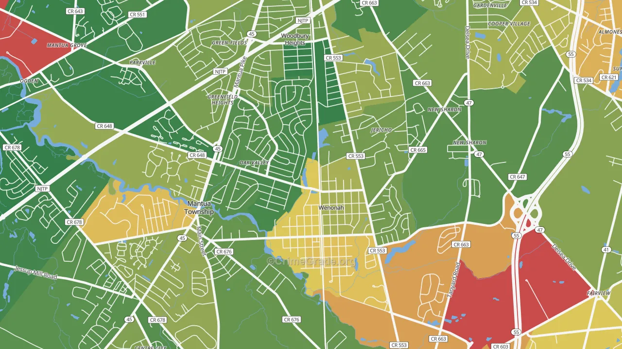 Wenonah, NJ Map of Robbery Rates