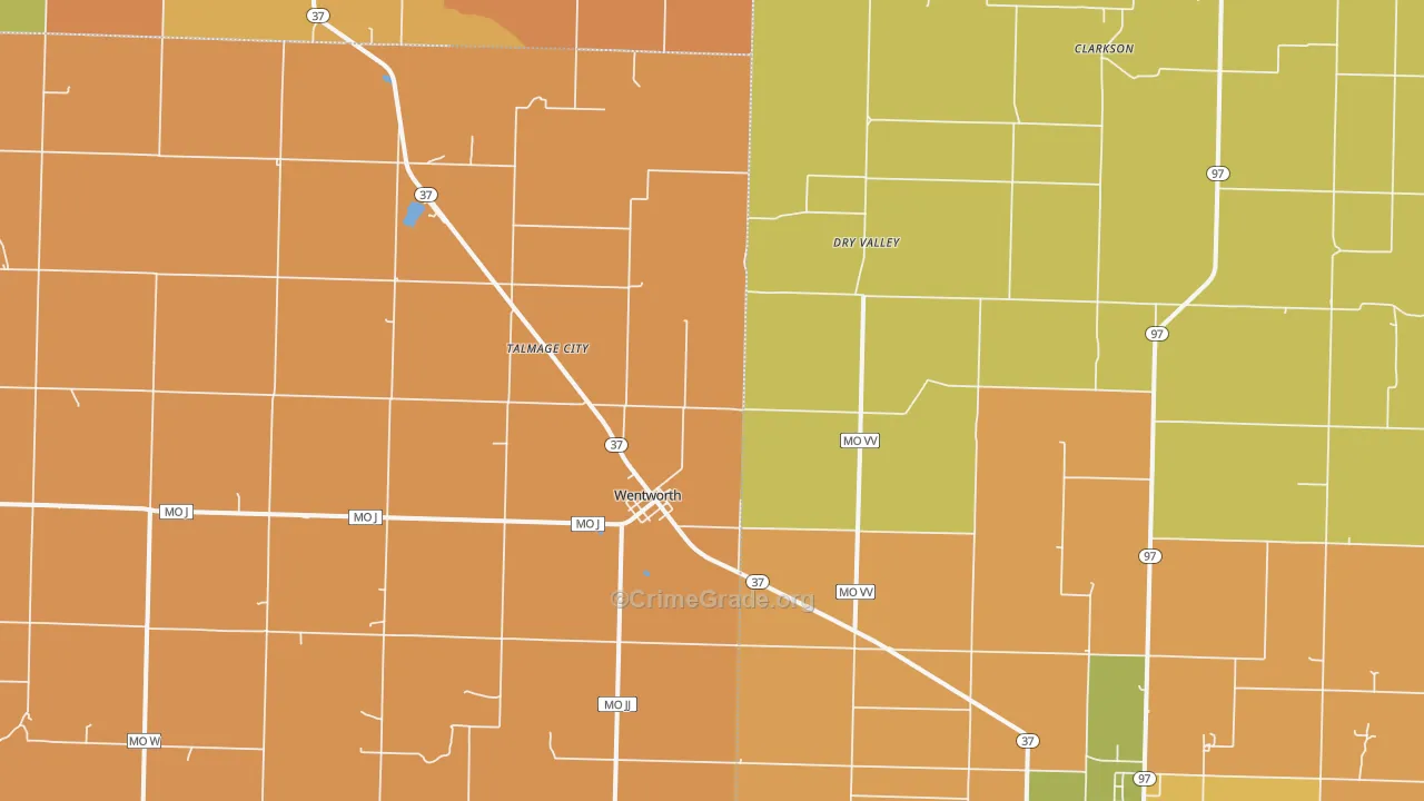Wentworth, MO Map of Robbery Rates