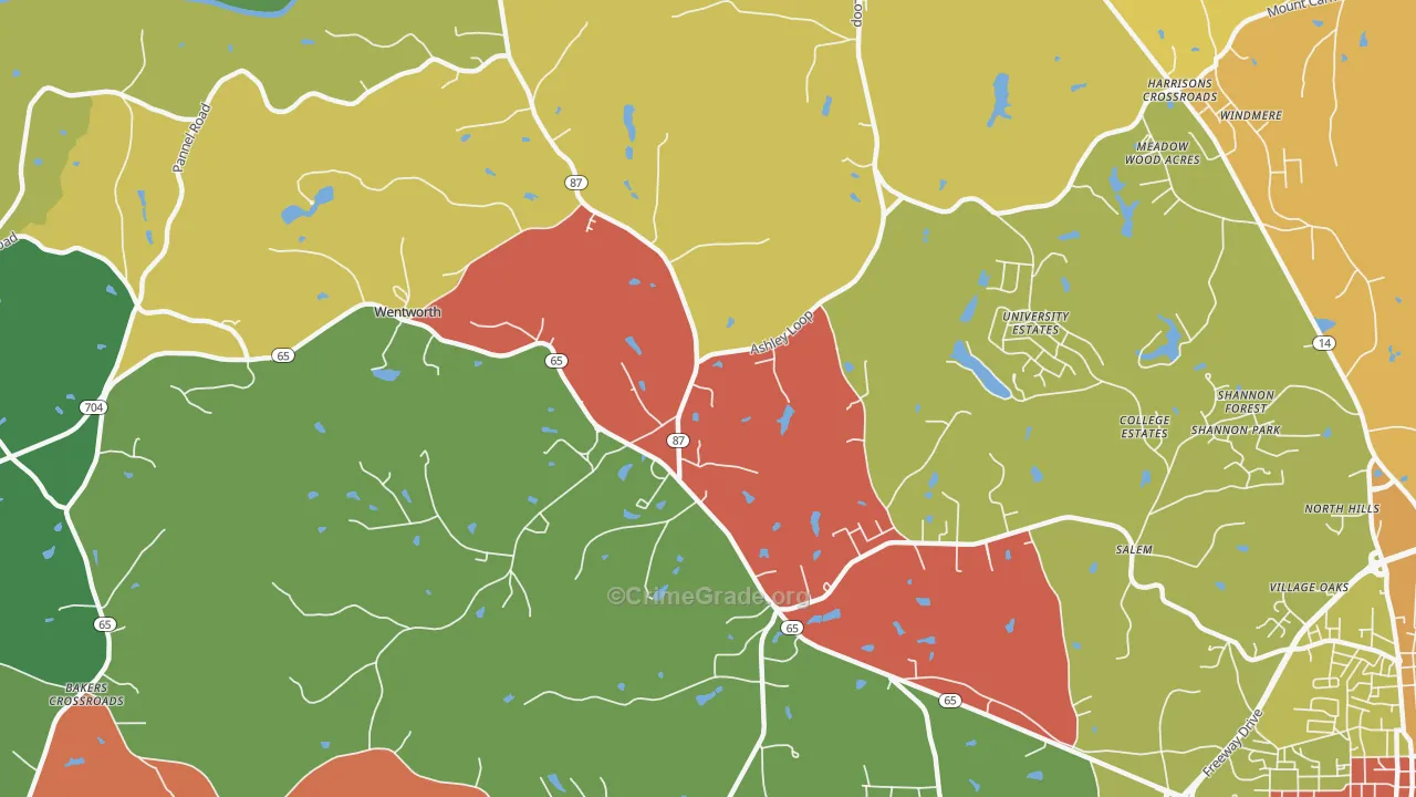 Wentworth, NC Map of Robbery Rates