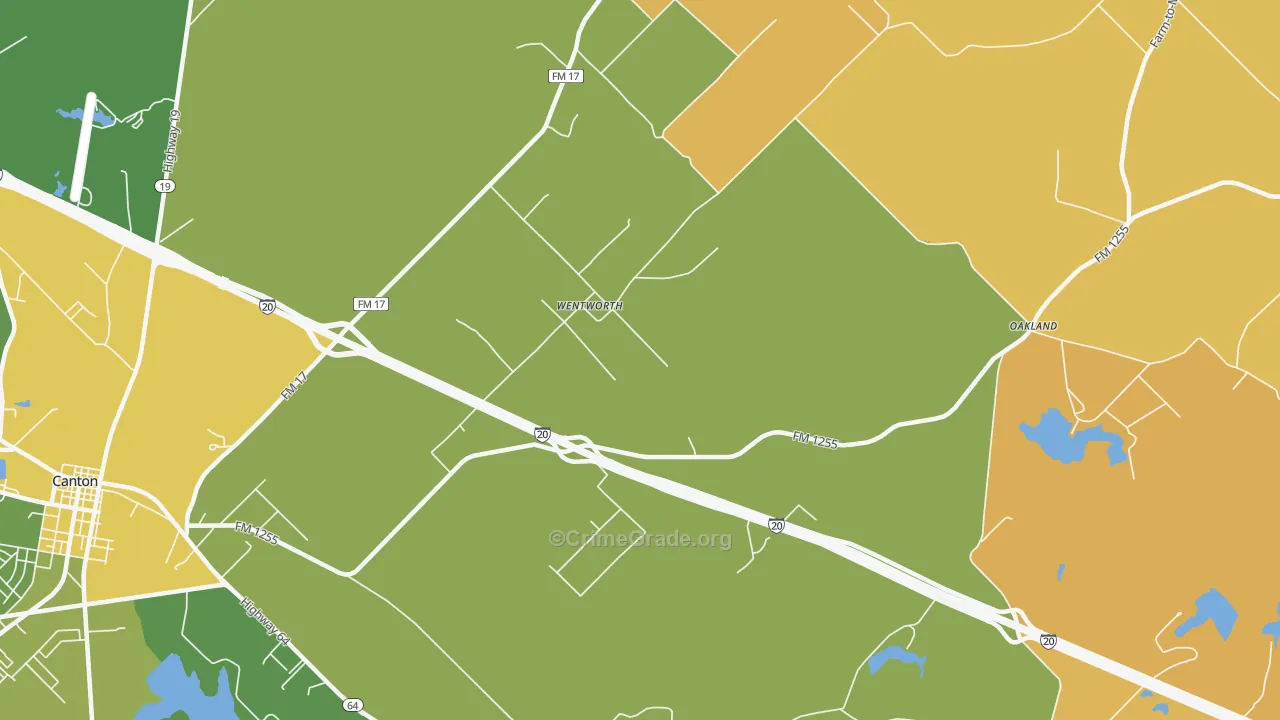 Wentworth, TX Map of Robbery Rates