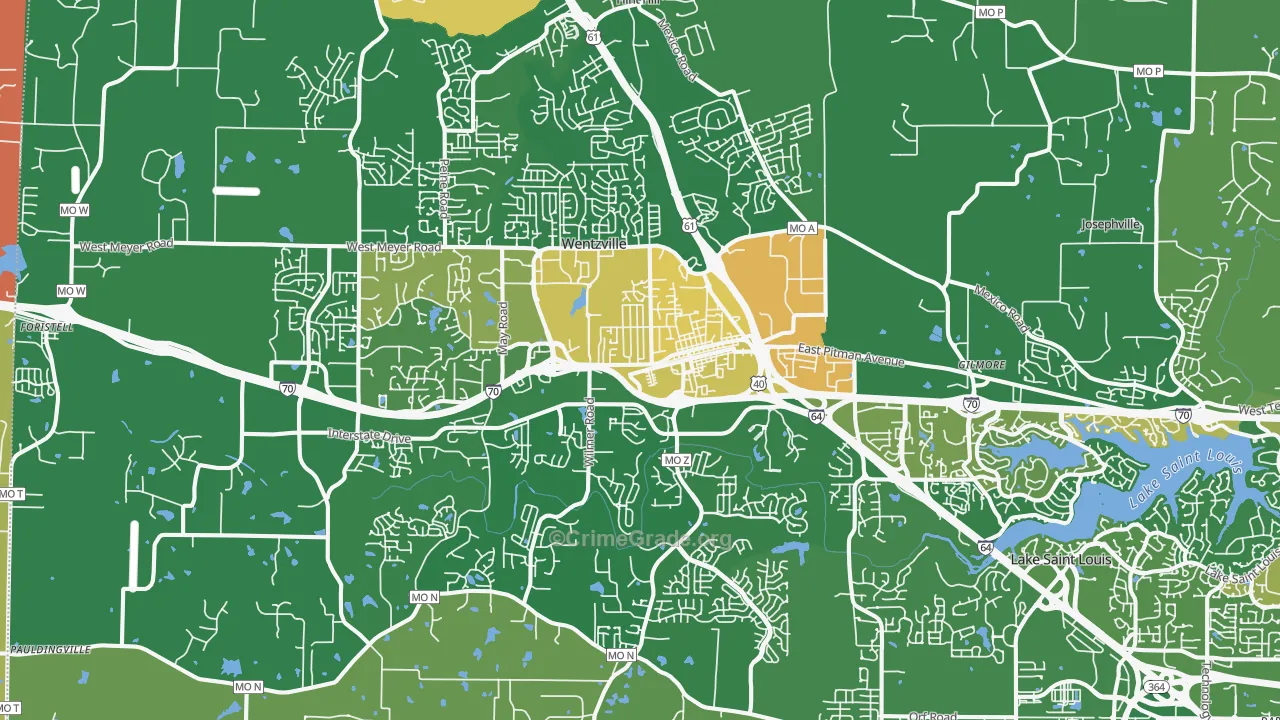 Wentzville, MO Map of Robbery Rates