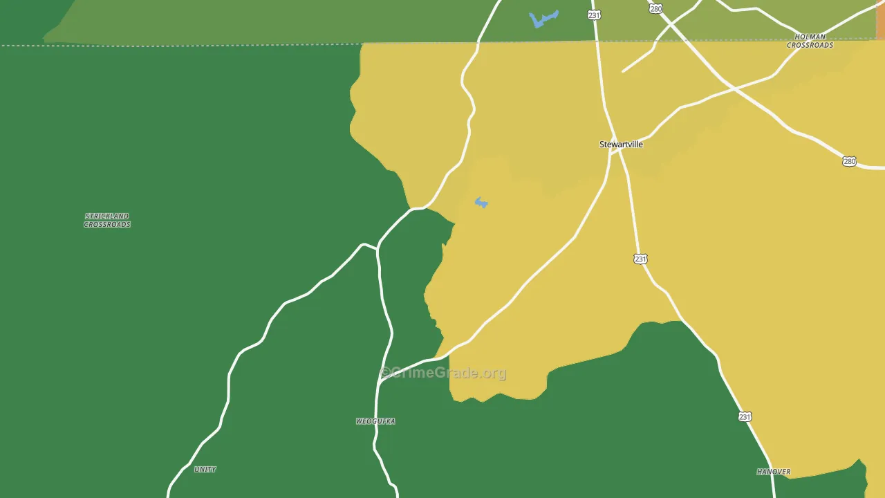 Weogufka, AL Map of Robbery Rates