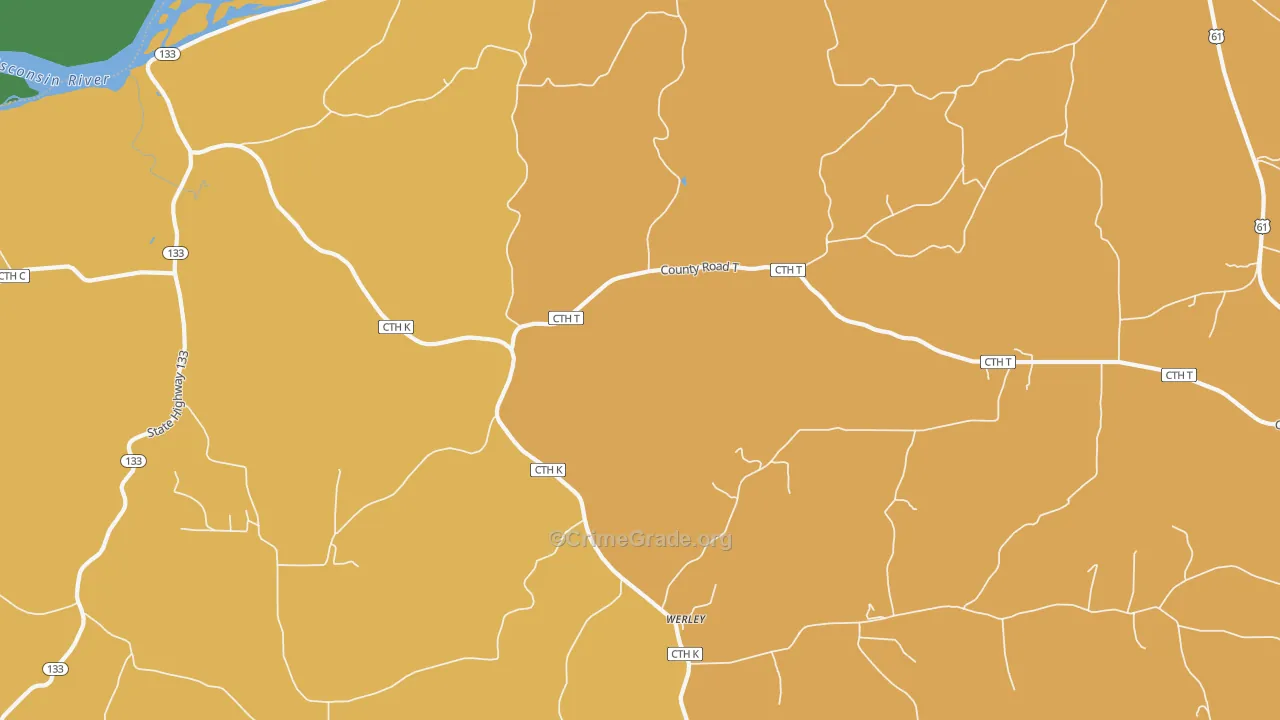 Werley, WI Map of Robbery Rates