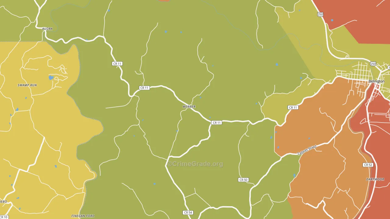 Werner, WV Map of Robbery Rates