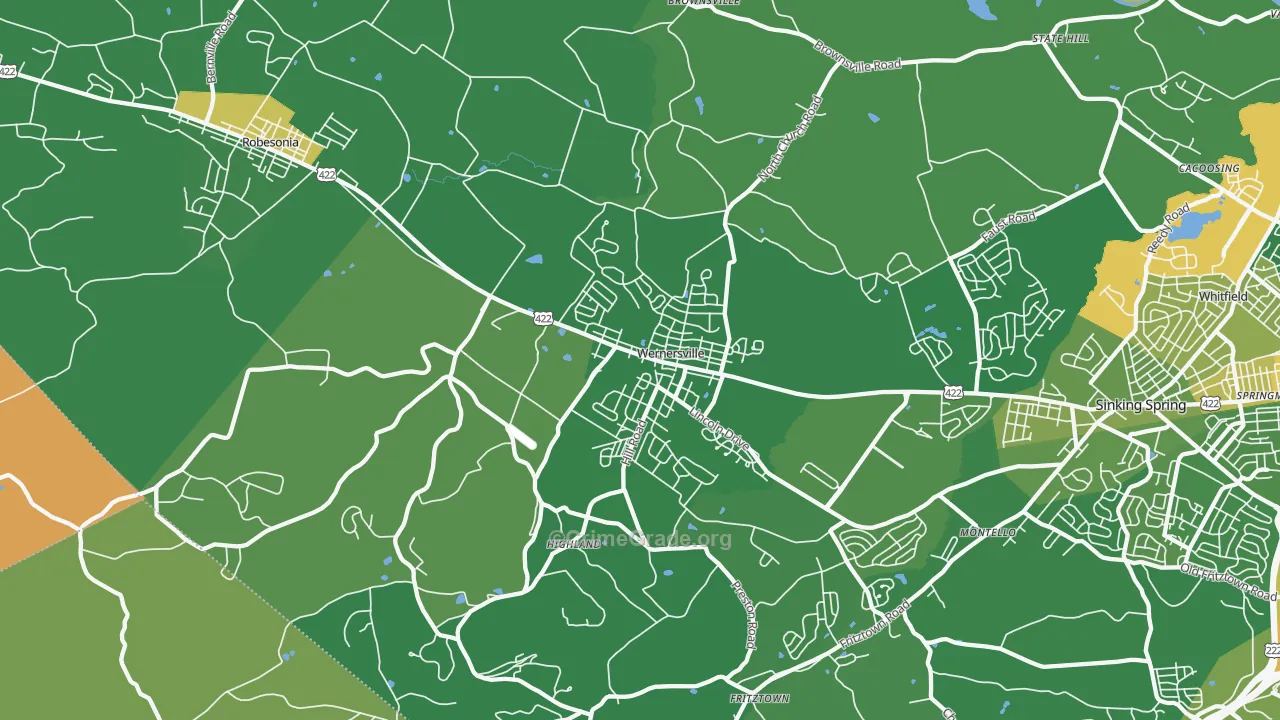 Wernersville, PA Map of Robbery Rates