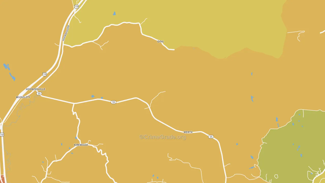 Werth, WV Map of Robbery Rates