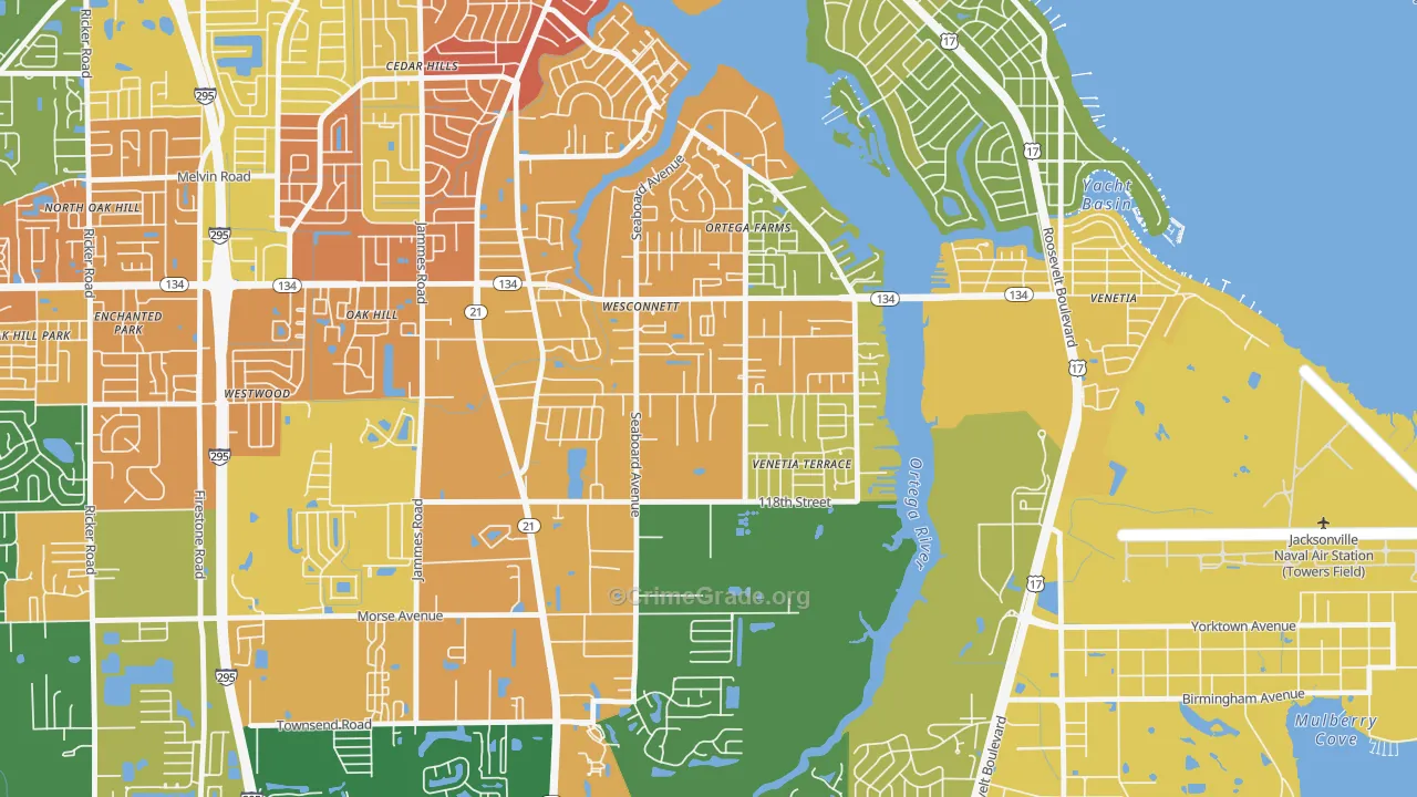 Wesconnett, Jacksonville, FL Map of Robbery Rates