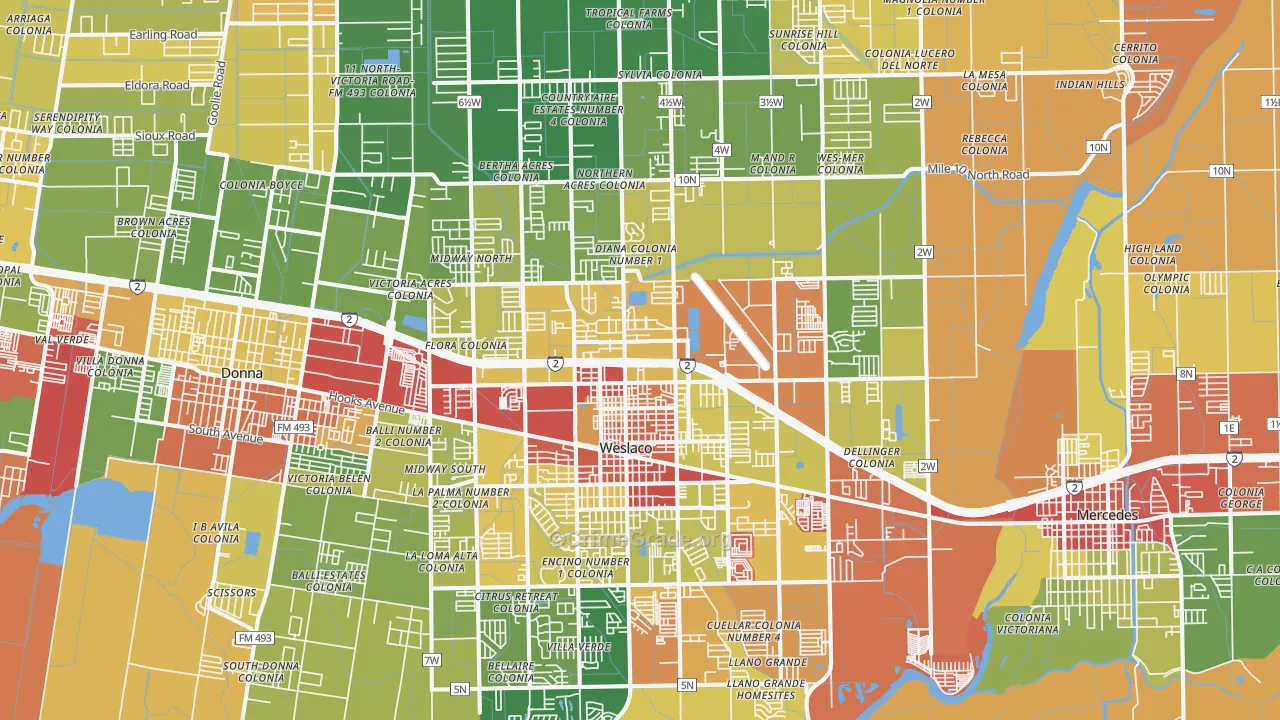 Weslaco, TX Map of Robbery Rates