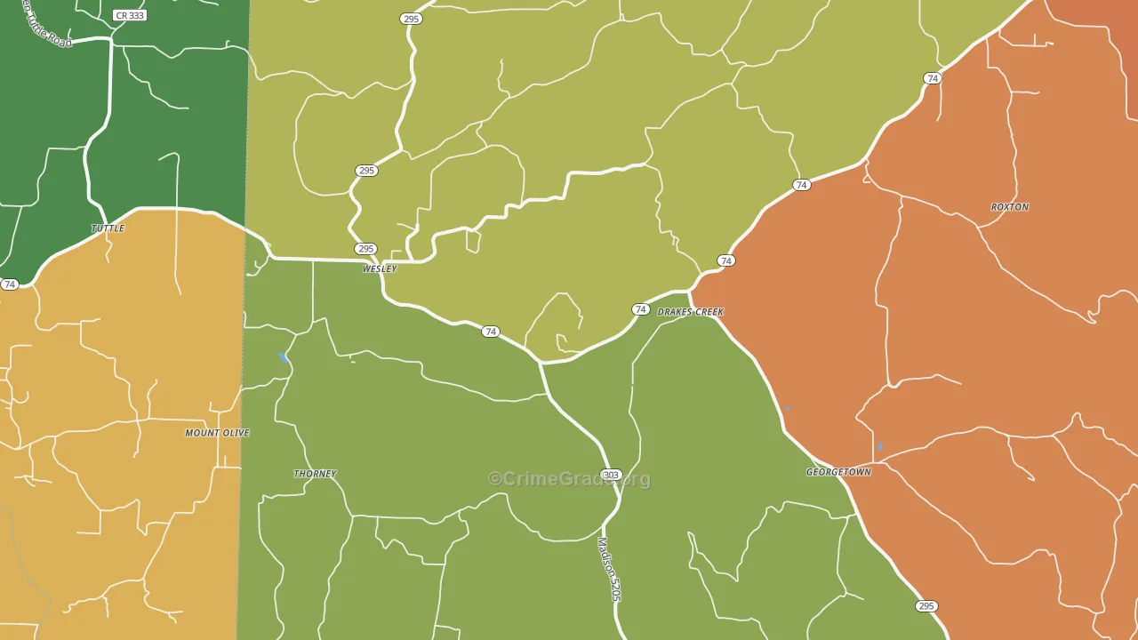 Wesley, AR Map of Robbery Rates
