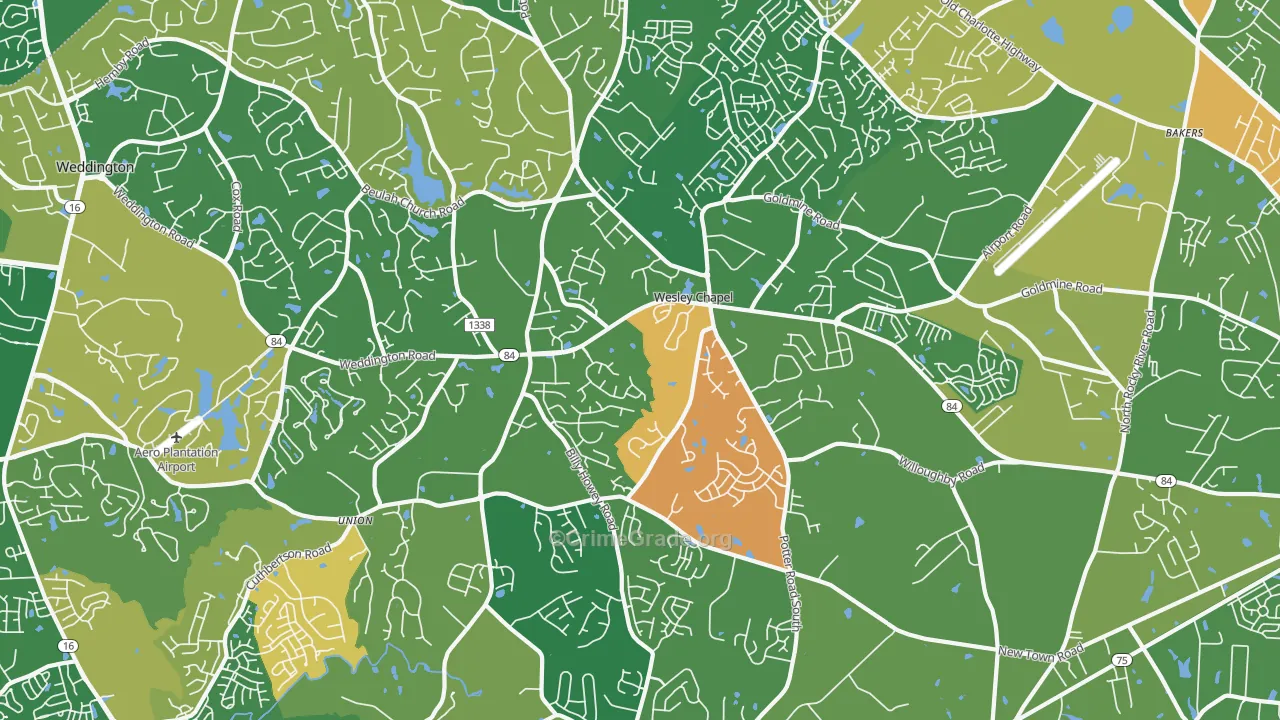 Wesley Chapel, NC Map of Robbery Rates