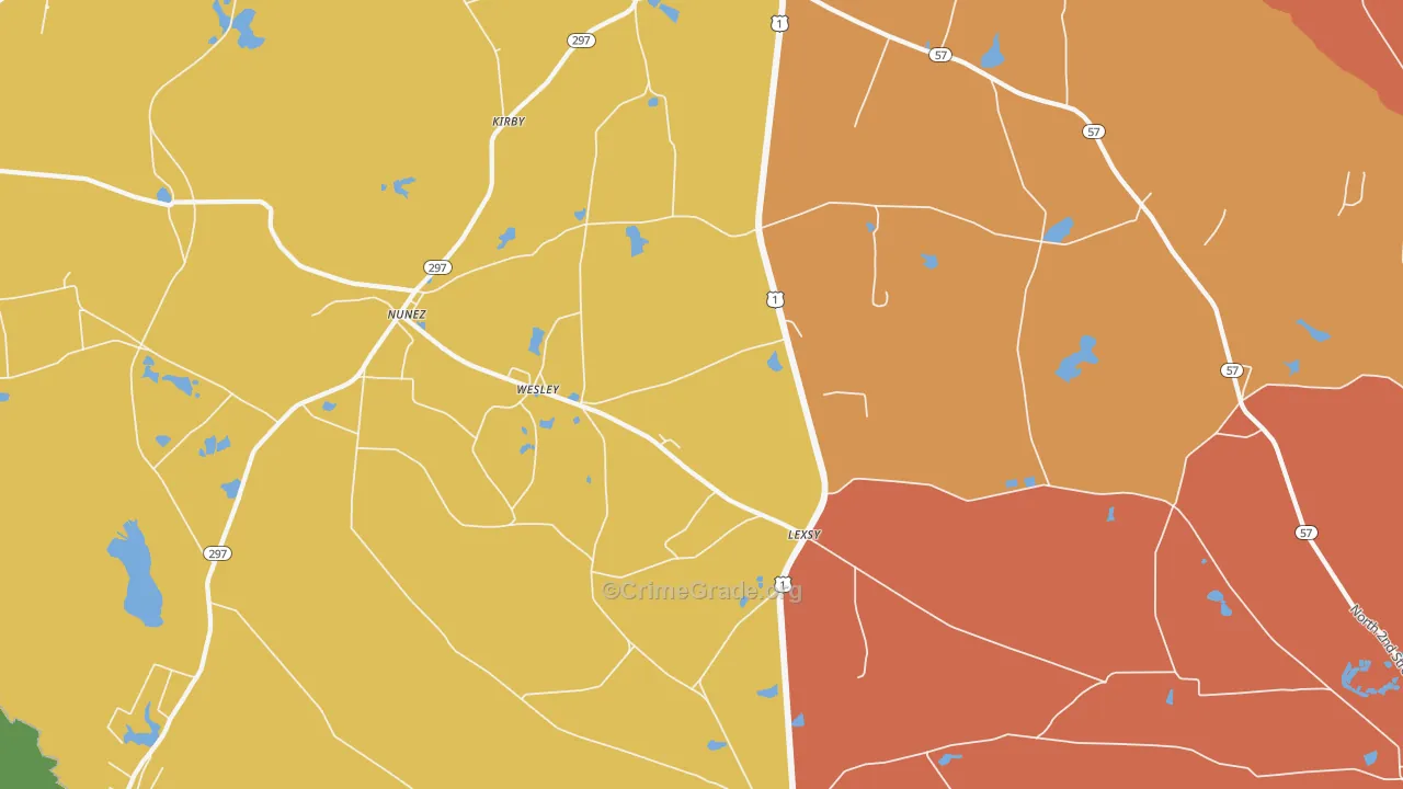 Wesley, GA Map of Robbery Rates