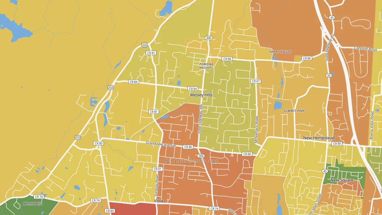 Wesley Hills, NY Map of Robbery Rates