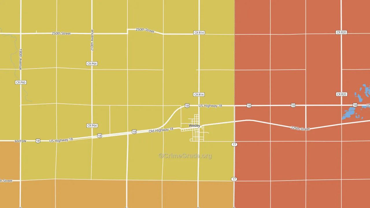 Wesley, IA Map of Robbery Rates