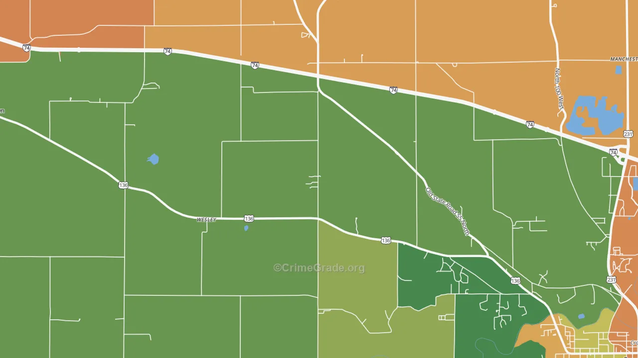 Wesley, IN Map of Robbery Rates