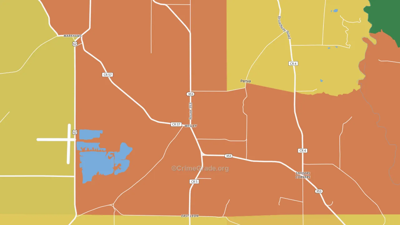 Wesley, NY Map of Robbery Rates