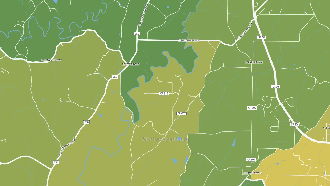 Wesleyanna, TN Map of Robbery Rates