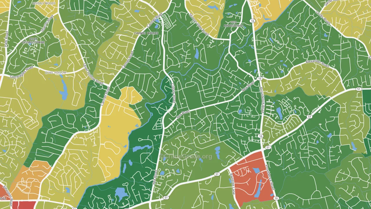 Wessex Square, Charlotte, NC Map of Robbery Rates