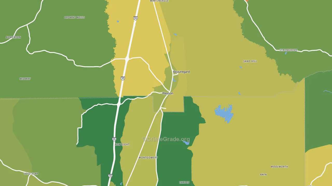 Wesson, MS Map of Robbery Rates