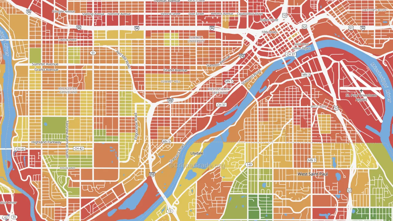 West 7th, St. Paul, MN Map of Robbery Rates