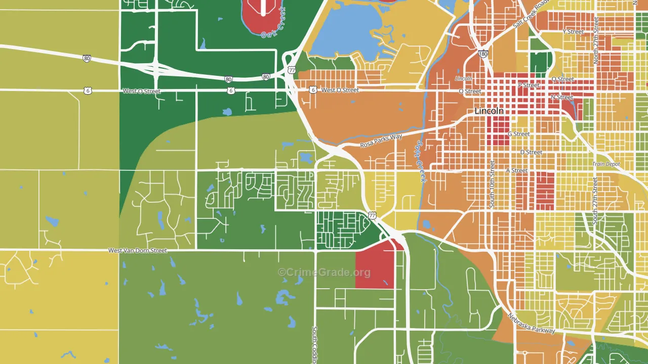 West A, Lincoln, NE Map of Robbery Rates