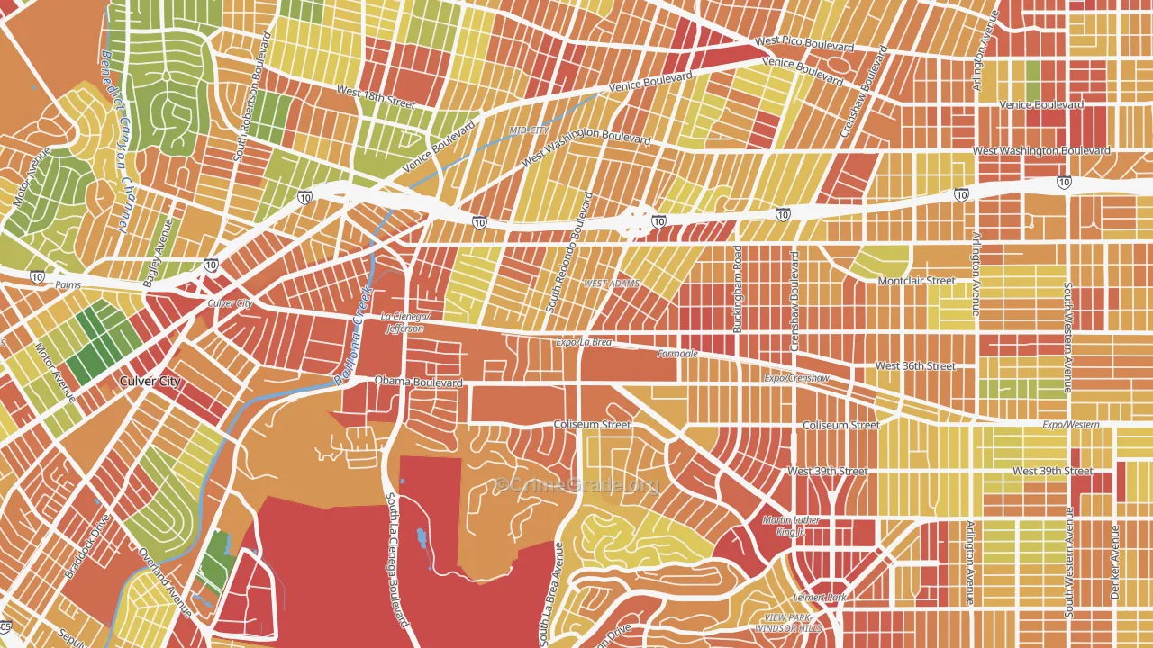 West Adams, Los Angeles, CA Map of Robbery Rates