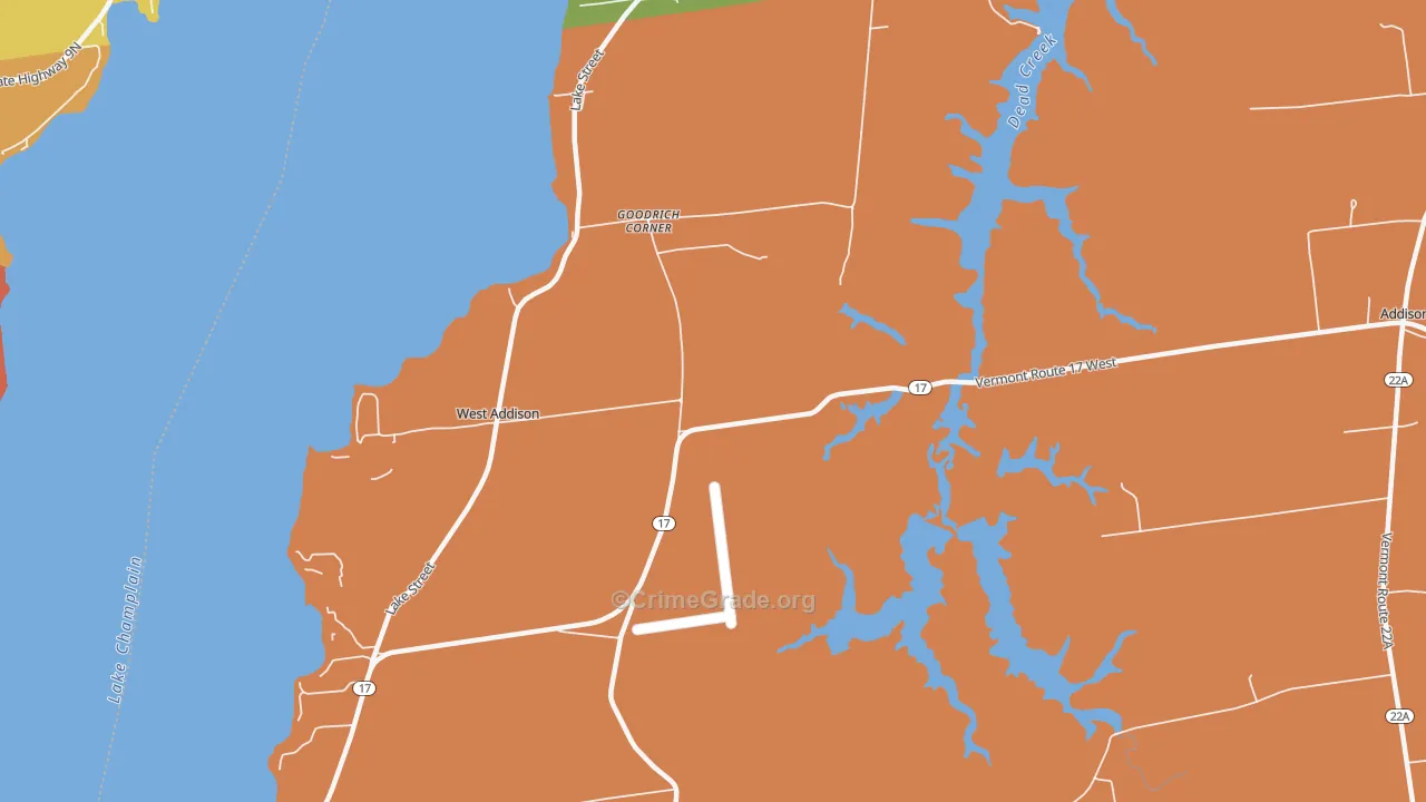 West Addison, VT Map of Robbery Rates