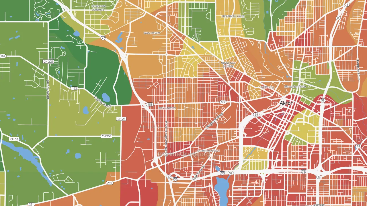 West Akron, Akron, OH Map of Robbery Rates